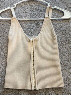 Zara Beige Ribbed Hook-and-Eye Crop Top